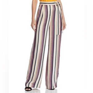 Karen Millen Satin striped Wide Leg Pants Tie Waist Coastal